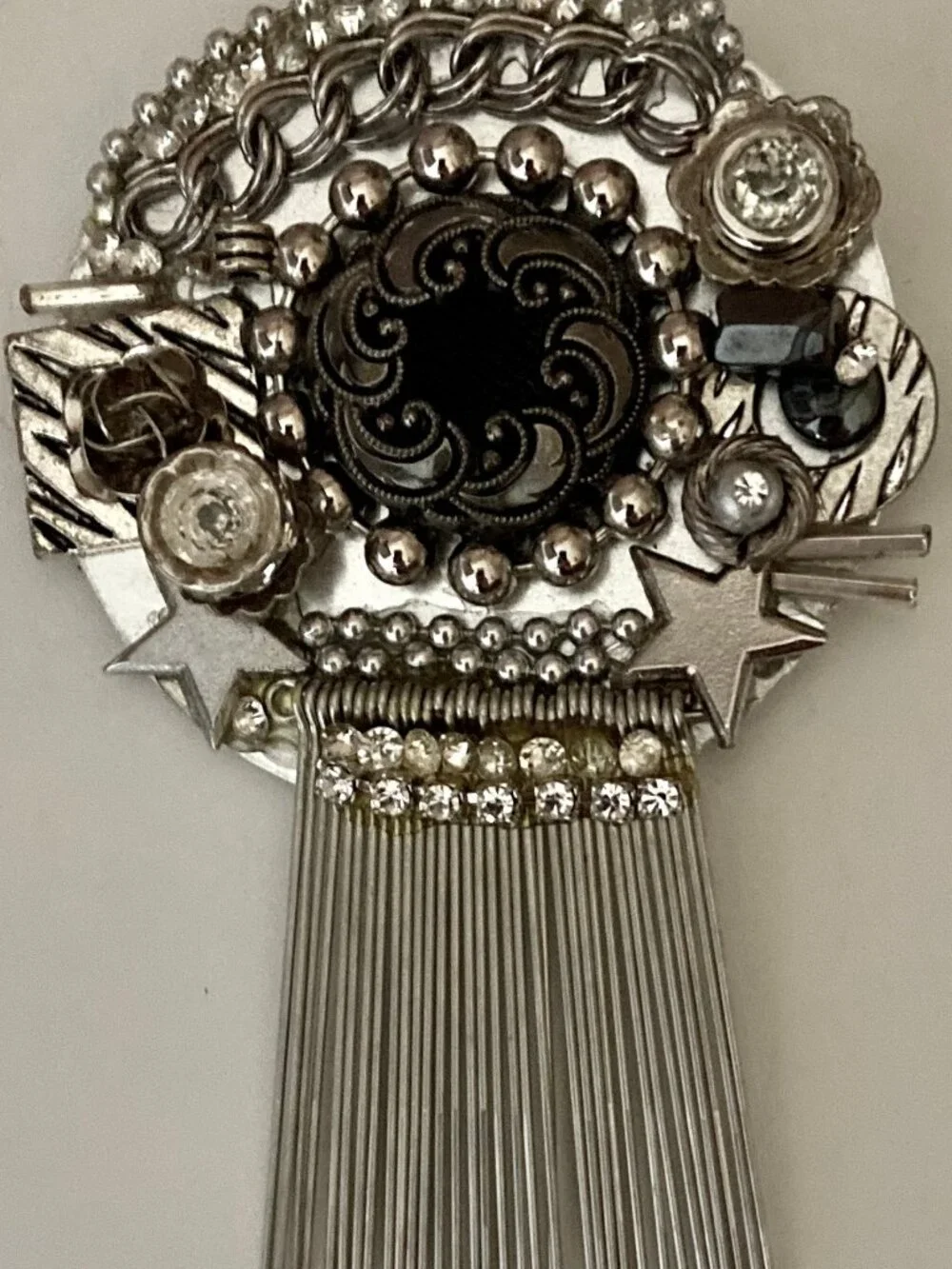 ONE OF A KIND BROOCH MADE FROM ASSORTED SILVER FINDINGS-LOCALY MADE IN USA